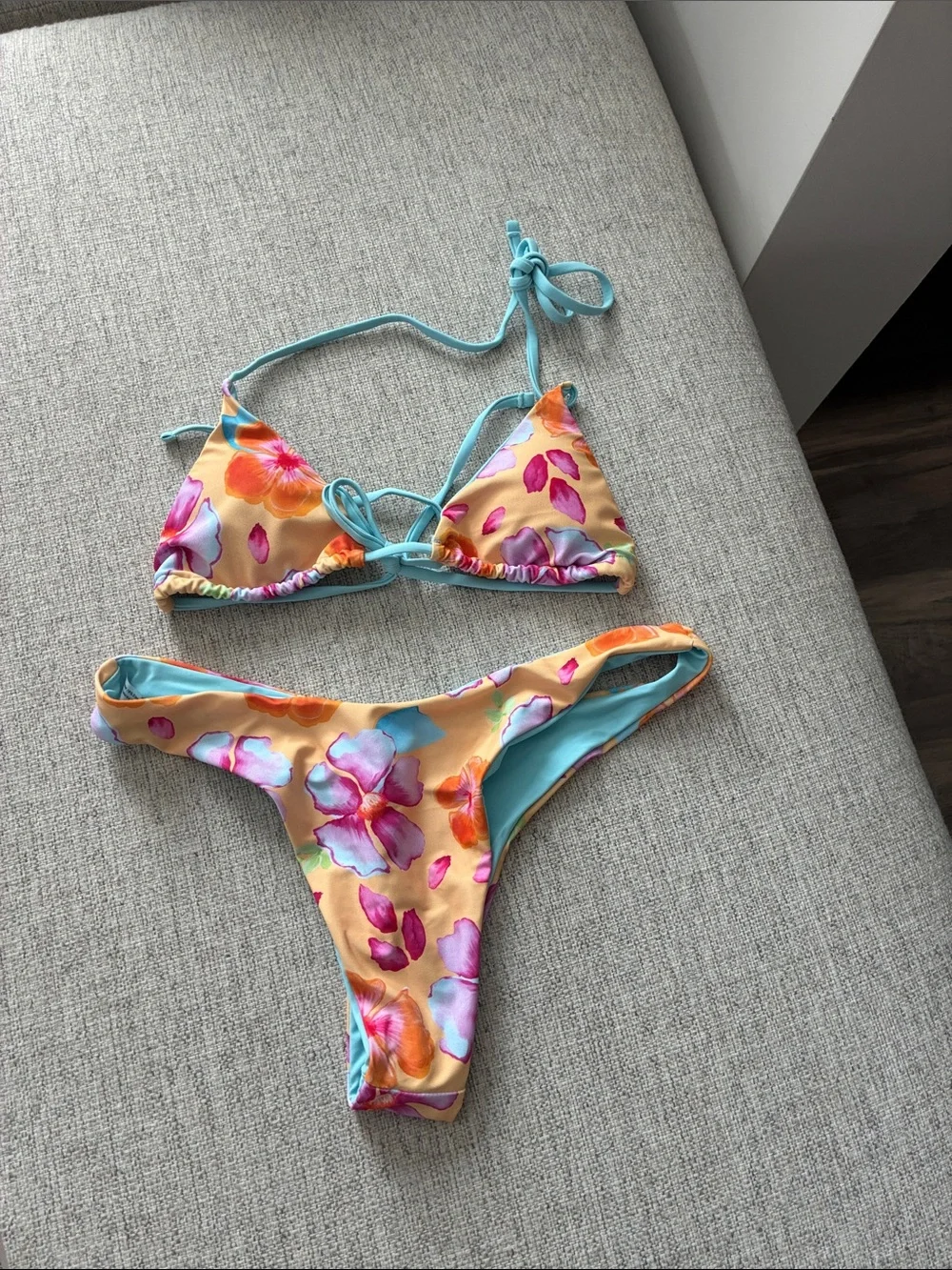Girls Floral Yellow & Aqua Two-Piece Swim Bikini